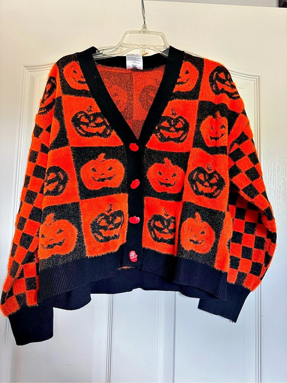 The Halloween Collection Halloween Cardigan Pumpkin Checkered Cardigan
